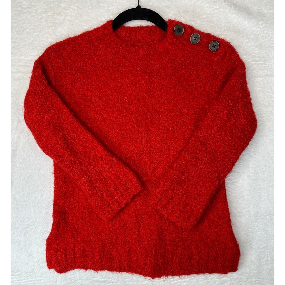 Crewcuts Sweater Girls Size 8 Red Boucle Wool Alpaca Blend Button Shoulder